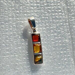 Amber Sterling Pendant Yellow Orange and Green 925 18" Chain Included